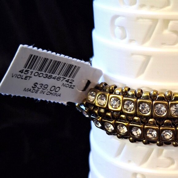 Chico's Stretch Bracelet Brass and Gold Tone with Crystals NWT - Picture 4 of 4